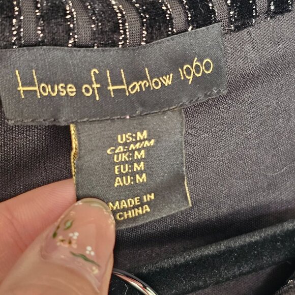 House of Harlow 1960 Velvet Metallic Striped Top and Bottom Set Sz M - Picture 5 of 11